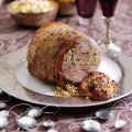 Roast boneless shoulder of lamb with lemon, caper & anchovy stuffing