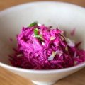 Raw beetroot salad with feta and Greek-style yogurt